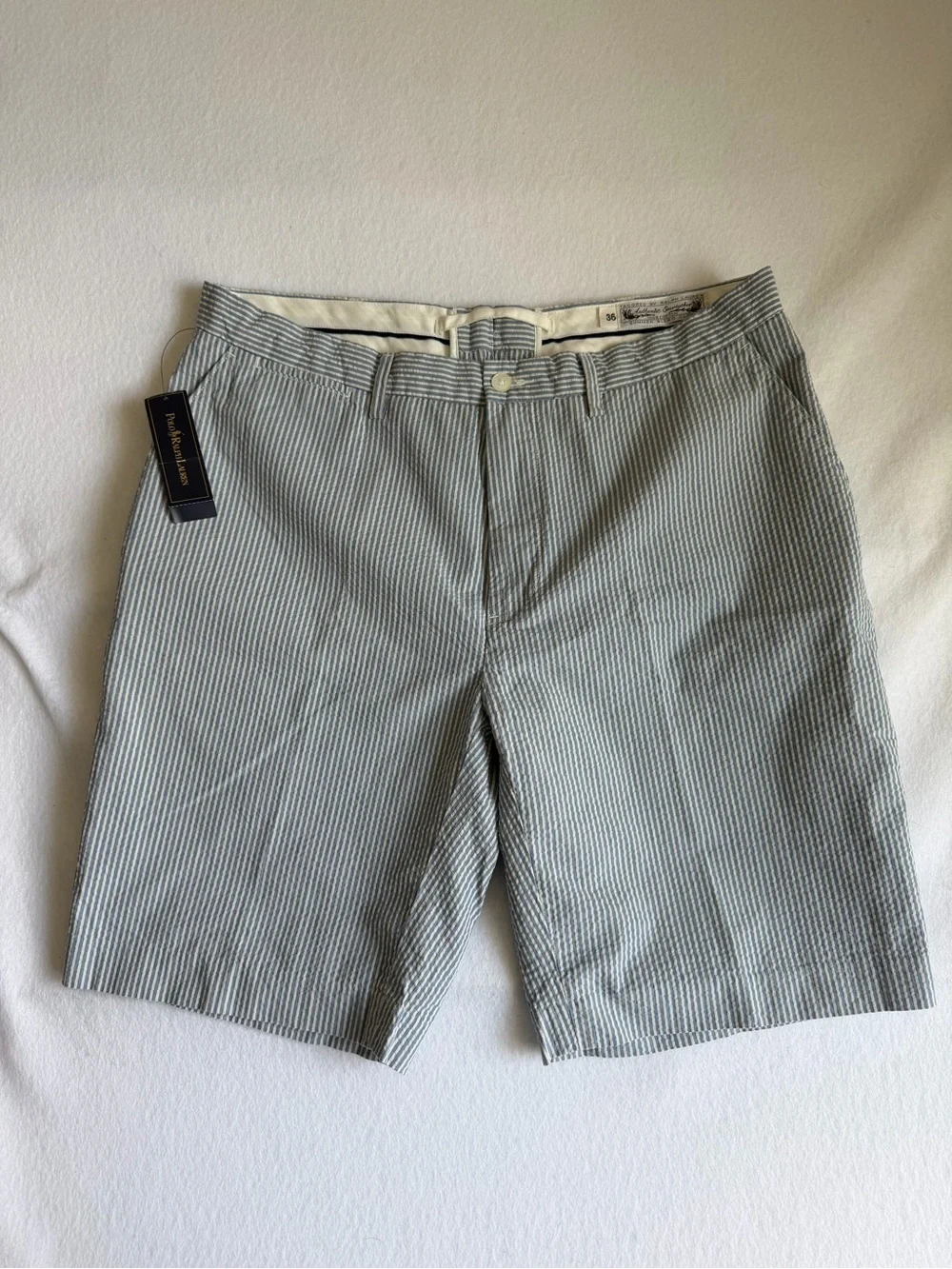 NWT Polo Ralph Lauren Hamilton Seersucker Shorts Men’s 36 Blue White Cotton